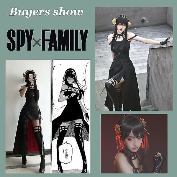 CQBB Yor Forger Cosplay Anime Spy X Family Cosplay Kostym Yor Forger Peruk Svart Klänning Outfit Cosplay Kostnad