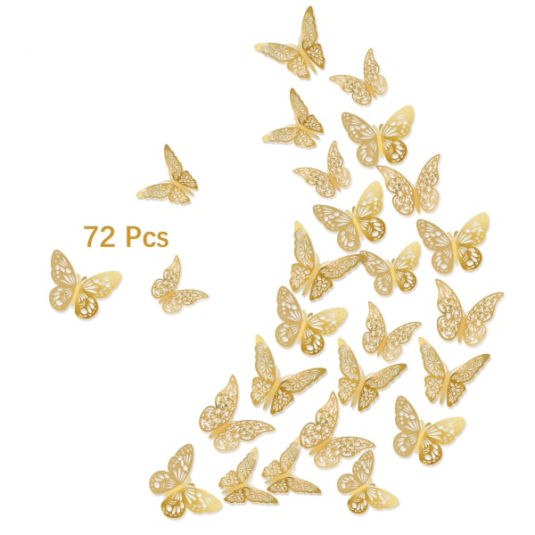 3D guldfjärilsväggdekor, 72 st 3 storlekar 3 stilar, avtagbar SQBB