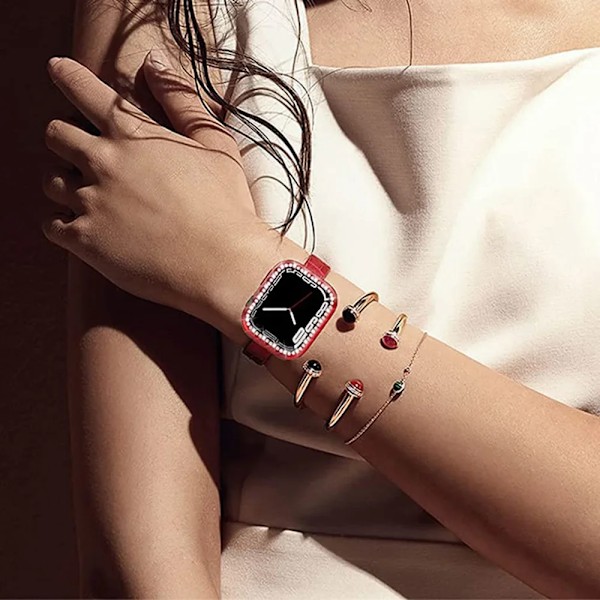 Diamantglas+ fodral för Apple Watch Case 45 mm 41 mm 40 mm 44 mm 42 mm 38 mm Bling Bumper+ skärmskydd iwatch Series 9 8 7 3 6 SE Clear Series 789 45MM