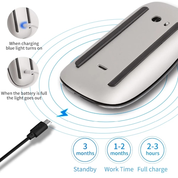Bluetooth trådlös magisk mus tyst laddningsbar laser datormus smal ergonomisk PC-möss för Apple Macbook Microsoft Rechargeable version