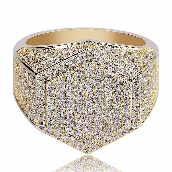 Modegeometri Ringe til mænd Kobber Guld Sølv Farve Iced Out Bling Micro Pave Cubic Zirkon Ring Hip Hop Berlocker Smykker Sølv Silver