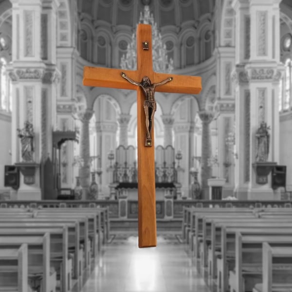 Jesus spikad på korset Ornament, krucifix väggkors katolsk trä Jesus Kristus vägghängande kors för heminredning