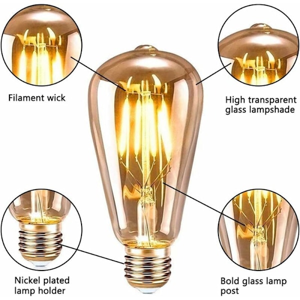 4W Klar-2700K Varm Hvid ST64 Glødetråd Pære Brun Retro Tungsten Lys Cafe Bar Glødepære, til stue, seng