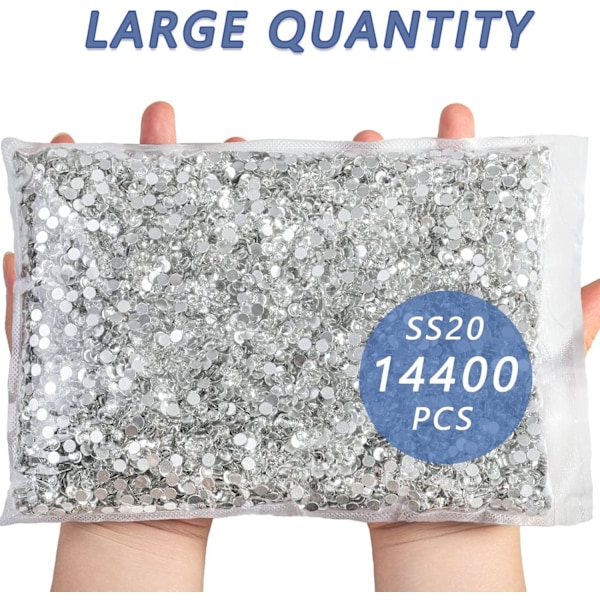 14400 stk Hvite Flatback Rhinestones for DIY Håndverk, Krystall, SS20, 4,6-4,8 mm Crystal SS20/14400pcs