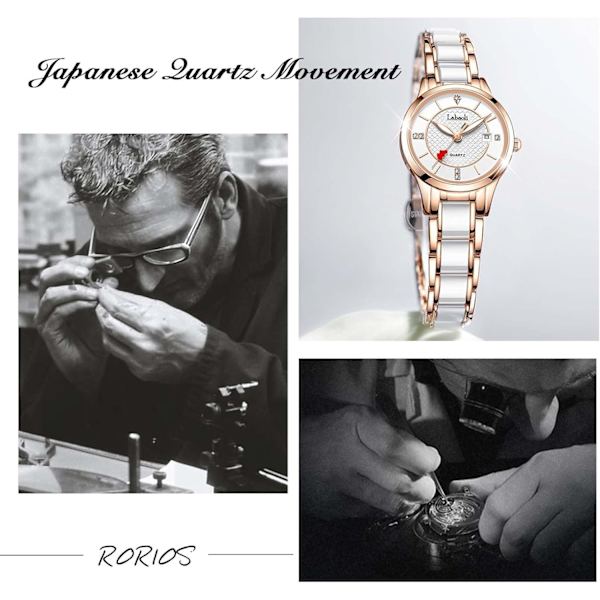 Damklocka i mode, multifunktionell analog kvarts, vattentät, elegant med diamanter, vit White
