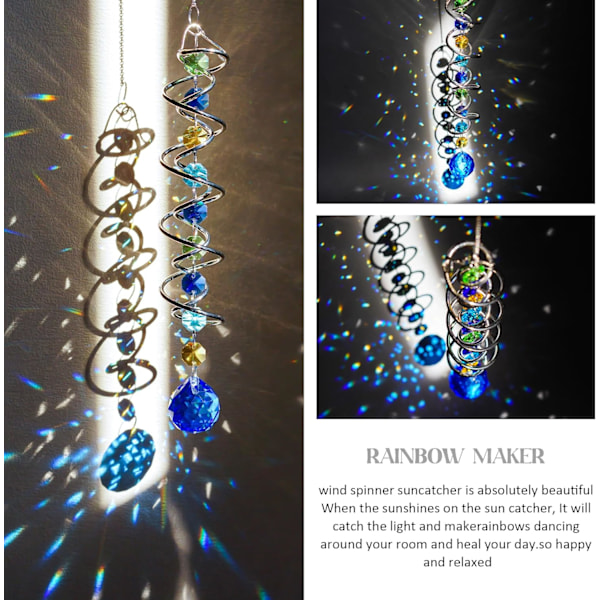 WJ12317.7 tuuman Gazing Ball -spiraalihäntä, koristeellinen tuulikello aurinkosieppari, sateenkaarentekijä kaksoiskierre merensinisen kristallipallon ja C:n kanssa Blue Ball Drop Prism