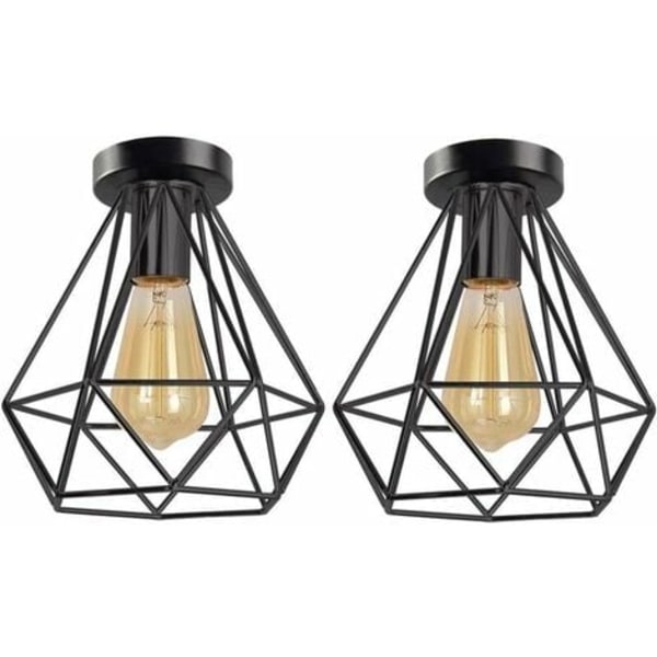 Set med 2 industriella taklampor Svart bur taklampa Vintage E27 Krona taklampa Armatur Metall Retro Desig