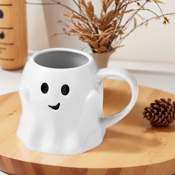 Halloween Spöke Keramik Kaffeemugg, 400ml Söt Spöke Ansiktsdesign White