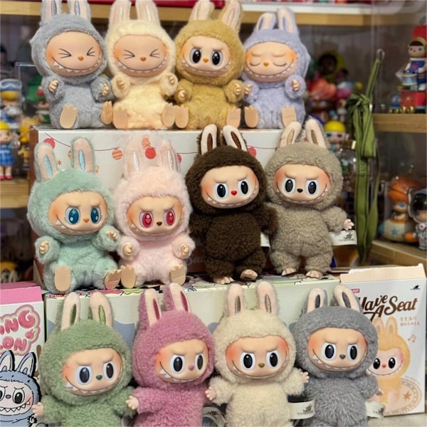 Pop Mart Labubu Sit Party Vinyl Plysch Trendig Leksak Hängsmycke Blind Box Handgjord Leksak Andra Generationen (6 stycken) 17 cm 17