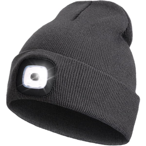 USB uppladdningsbar handsfree 4 led pannlampa cap led mössa med ljus mörkgrå vinter stickad nattljus hatt ficklampa kvinnor män presenter till pappa honom
