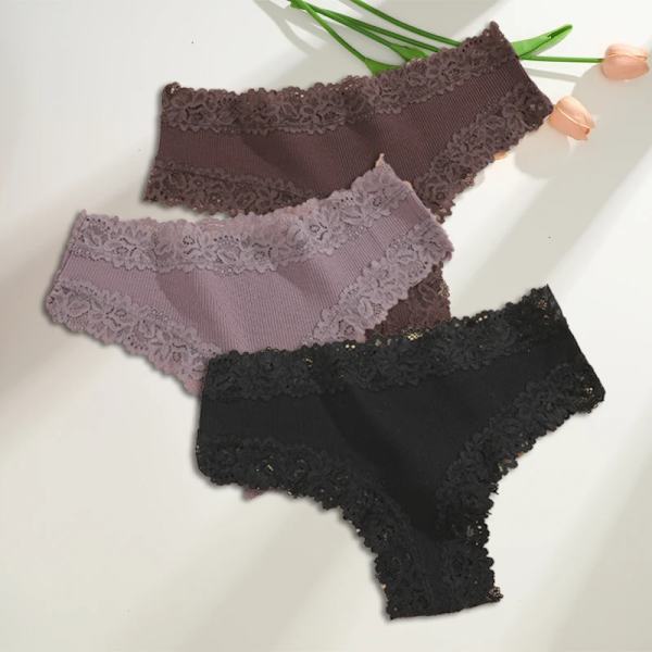 3st/set Bomull brasilianska underkläder för kvinnor Sexiga spetsribbade blomstringtrosor Kvinnliga Andas Solid T-back Bikini S- SET 5 XL