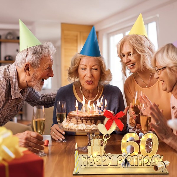 Træskilt gæstebog, Træskilt gæstebog 60 fødselsdag, gæstebog fødselsdag som en personlig gave med LED-lyskæde fødselsdag årsdag for 70 år mand kvinde 60