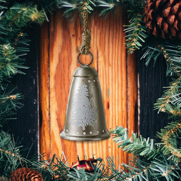 Metallinen joulukellon koriste, juuttinarulla, rustiikkinen äänellinen kello puuhun, seppeleeseen ja oviin Christmas tree bells