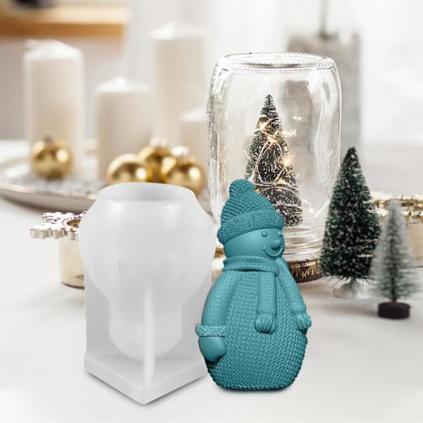 3D Julelysform, Snømann Silikonform for DIY Lys og Dekorasjoner White