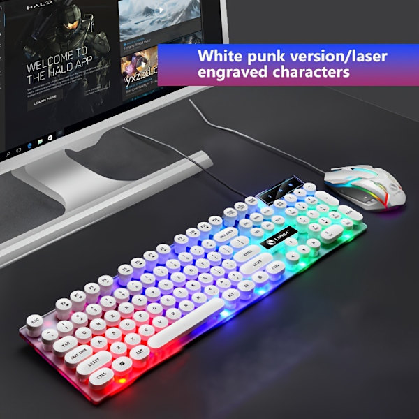 Punk Retro Computer Notebook Trådløs Tastatur Mus Sæt Lysende Mekanisk Følelse Suspension Gaming Tastatur Mus