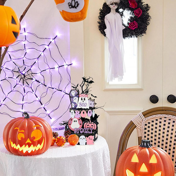 Halloween-kerrosalusta | Puusta valmistetut kausivaihteelliset koristeet pöydän sisustukseen