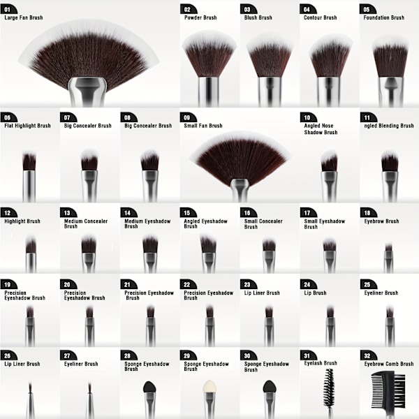 37-delt komplett sett med trekantfløyelspudderpuff og sminksvamp - perfekt for nybegynnere og profesjonelle makeup-artister Silvery