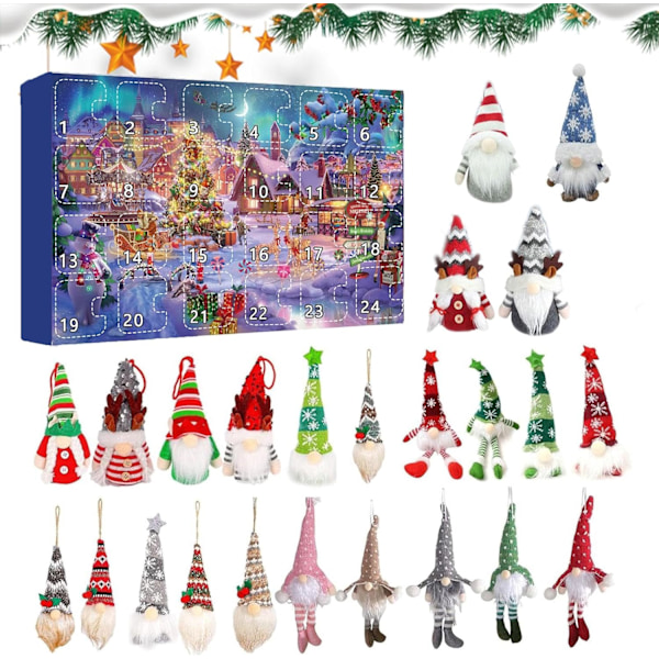 Tomte-Adventskalender, Jultomte-dockor och Hängande Dekorationer Julscenstil