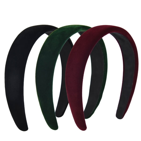Sammetsvida pannband för kvinnor Mjukt pannband för kvinnor, flickor Mode No Slip Pannband Håraccessoarer (svart röd grön)