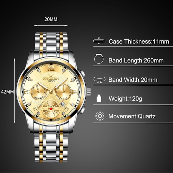 Herrar Analog Kvarts Armbandsur Vintage Elegant Armbandsur Datumskalender Luminous Klocka Guld Silver Gold silver