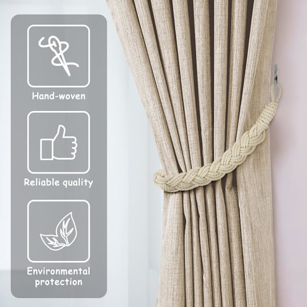 Bomuldsgardinbindere, 2 stk, håndstrikket, offwhite White-2 pcs