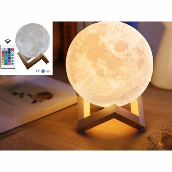 Månen 3D-lampa Månlampa, 16 färger 15 cm / 5,9"printed måne SQBB