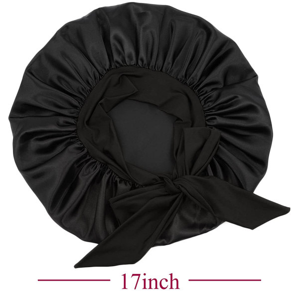 Satin Bonnet Silk Bonnet Hårbonet (svart) Jumbo Storlek för Sle