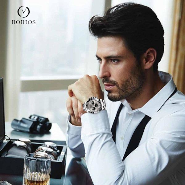 Casual Kvartsur för Män Mode Rostfritt Stål Armbandsur Luminous Analog Armbandsur Vattentät Datum Kalender Klocka Silvergrå Silver gray