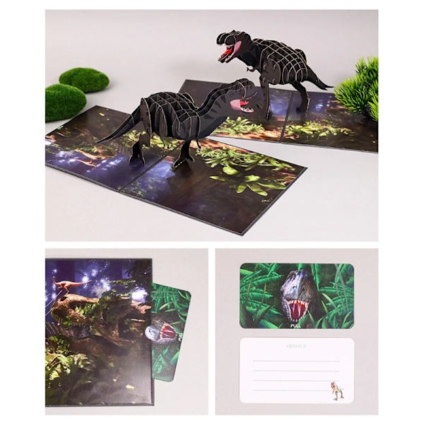 3D dinosaurie pop-up gratulationskort för födelsedag nyår vykort med kuvert grön