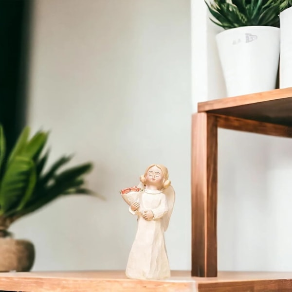 Sydän enkeli patsas kukilla | parantava enkeli patsas naisille | kodin sisustus rukous muistomerkki | Lahja äidille, sisko blomma