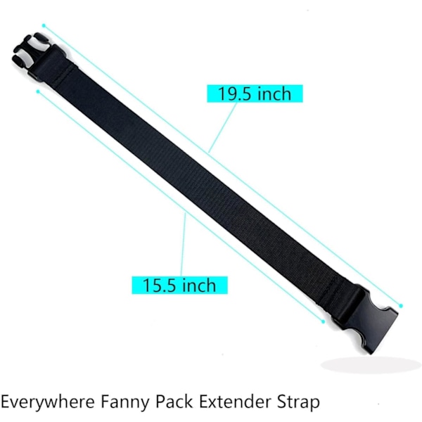 Fanny Pack Belteforlenger Justerbar Elastisk Stropp for Skuldervesker, 2-pakning (Svart) Everywhere Extender Belt -1.5inch