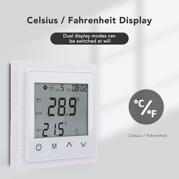 Hjemmevarmesystem Termostat LED Pekskjerm Termostat Gulvvarme Temperaturregulator Smart Elektrisk Gulvvarme Termostat AC85V‑250 V 16A (hvit) white