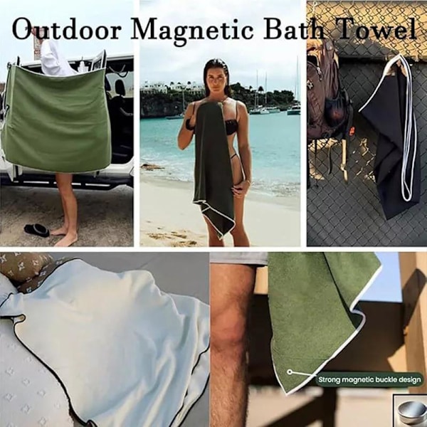 Multifunktionell Magnetisk Badhandduk för Utomhusbruk Mikrofiber Snabbtorkande Rese Camping Green