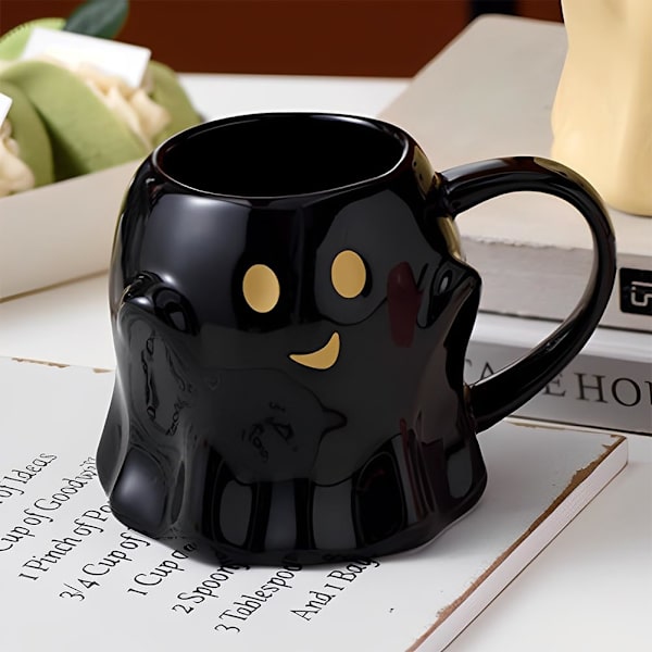 400ml Halloween Spøkelses Keramikkopp, Søt Spøkelsesansikt Kanne black