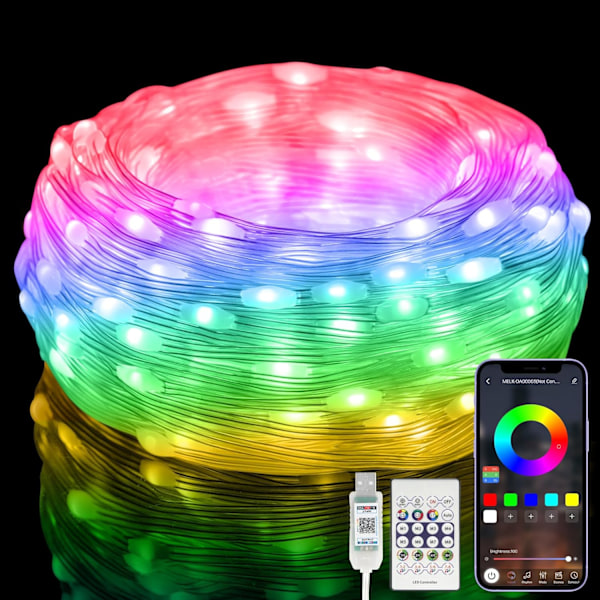 RGBIC-valoketju, 5M 50 LEDillä, App-ohjaus, Musiikkisynkronointi, Vedenkestävä 5M RGBIC with Remote Control