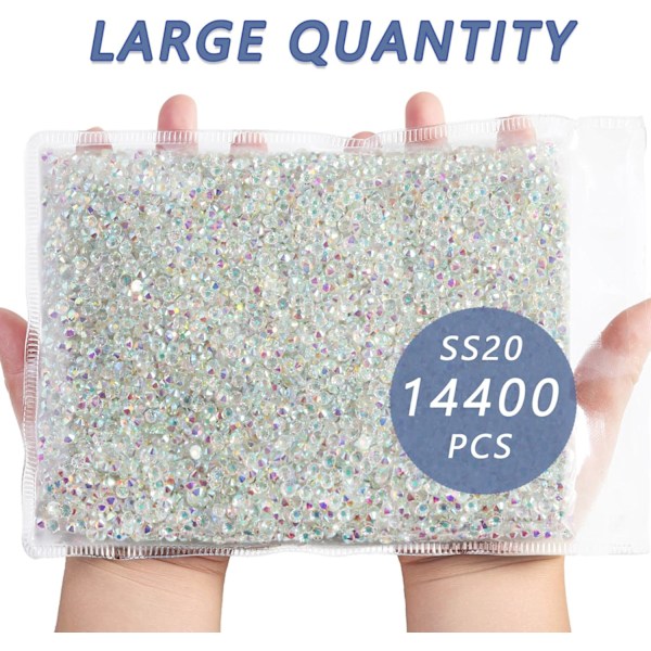 14400 kpl Läpinäkyvät AB-kristallistrassit käsitöihin, SS20, 4,6-4,8 mm Transparent AB SS20/14400pcs
