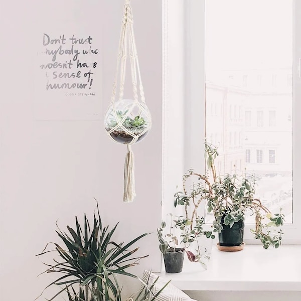 3 x Växthängare Makramé Planter Hängande Blomkruka med Bomullsrep Blomkrukehängare Växthängare för Inomhus Utomhus Tak Balkong Väggdekoration