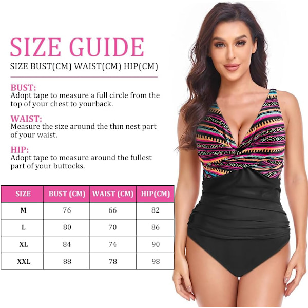 HUTUT Dame Badedragt, V-hals, Tummy Control, Højtaljet Stil Multicolor-M M