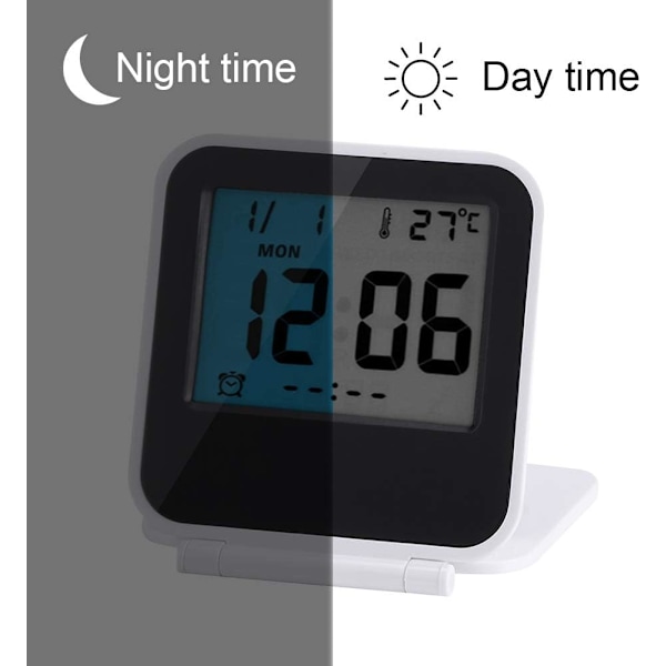 Digital reisevekkerklokke, mini sammenleggbar bærbar vekkerkalender