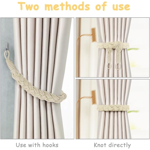 Puuvillaiset verhoklipsit, 2 kpl, käsin neulotut, vaaleanharmaat White-2 pcs