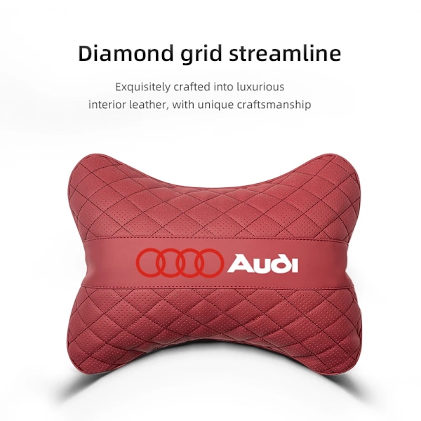 1 stk. PU læder bilsæde nakkestøtte pude til Audi Sline Quattro A1 A2 A4 A5 A6 A7 A8 Q1 Q2 Q3 Q4 Q5 Q6 Q7 Q8 Tt S3 S5 B8 J-Rød-nakkestøtte
