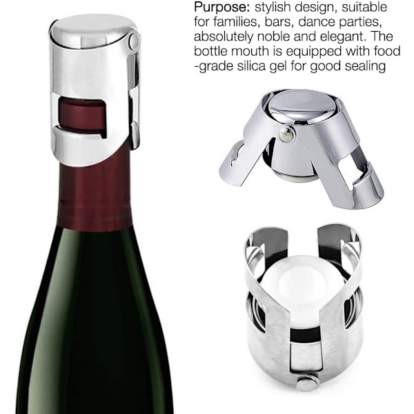 Champagnekorkar, 4-pak vakuumforseglet rustfrit stål mousserende vin flaskeforsegling for gaver