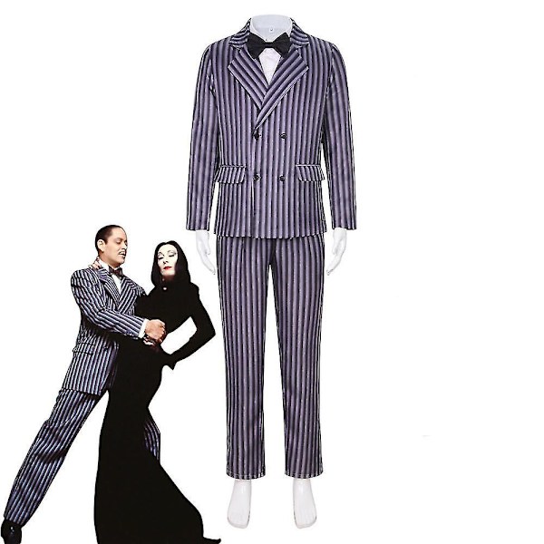 Onsdag Addams Gomez dräkt Randig kostym för män Halloween karneval fest förklädnad för vuxna barn Z M M