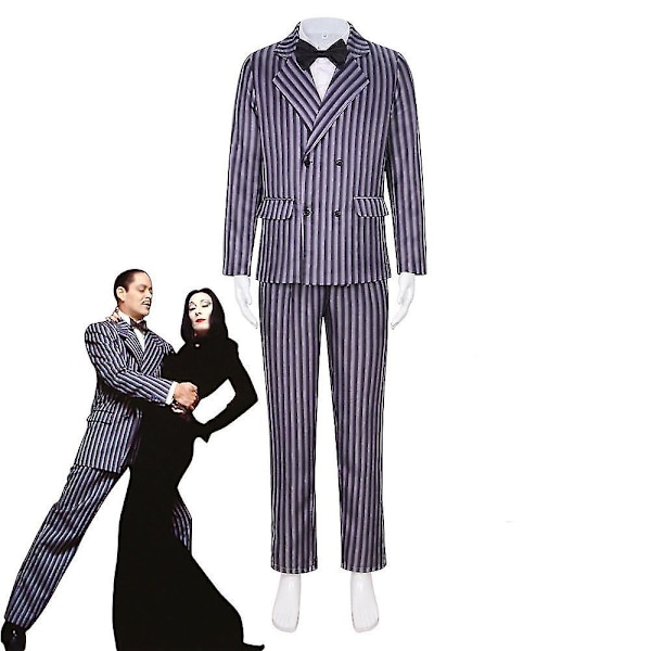 Onsdag Gomez Addams kostume Stribet jakkesæt til mænd Halloween karneval fest udklædning til voksne børn Z 130 130