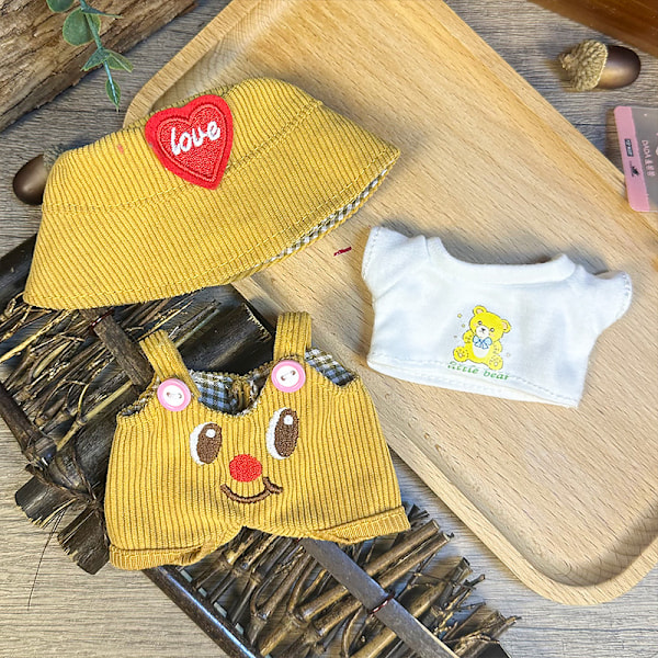1 set LABUBU-kläder, Butter Bear (Kärlekshatt + T-shirt + Haklappsbyxor)^^ou 11