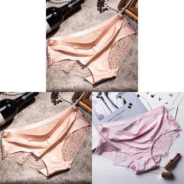 3 kpl/setti Dam Trosor Set Spets Saumaton Alusvaatteet Naisten Silkki Alushousut Kalsonger Dam Trosa Culotte Femme Nainen Alusvaatteet XXL 2 beige pink M