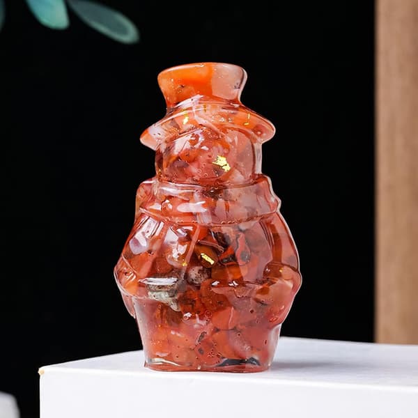 Kristall Snögubbe Figur - 3D Julminiatyr, Röd Agat Red agate