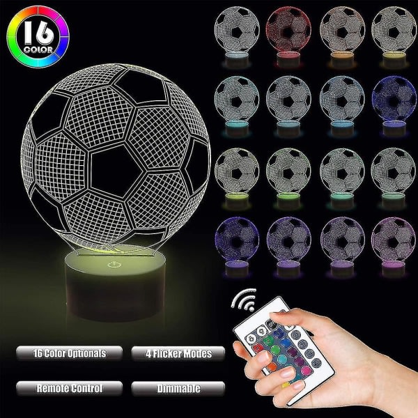 Nattljus fotboll 3d optisk illusion lampa med fjärrkontroll 16 färger ändra gåvor