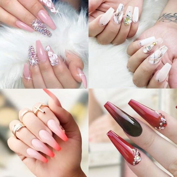 Kunstige negle matte ren farve mellemlange stilet stil 1 style 1