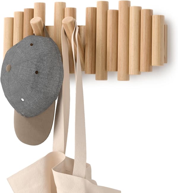 Seinäkoukku 5 koukulla, luonnonpuu, 37x16x4 cm